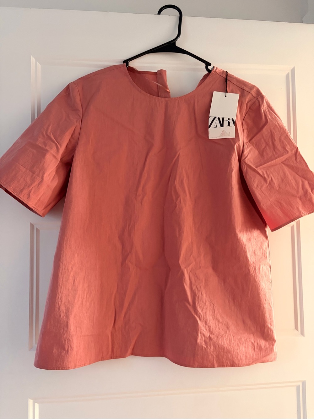 ZARA Coral Short-Sleeve Boxy Top